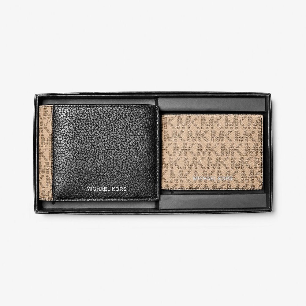 Michael Kors Pebbled Leather and Logo Billfold Wallet -  BLACK/CAM -  36F4LGFF1L